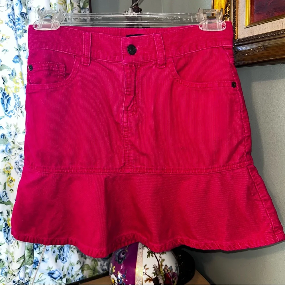 Ralph Lauren Pink Ruffle Flared Embroidered Corduroy Skirt